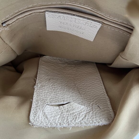 Italian Genuine Leather Mini Backpack Purse, Cream Pebble Texture, EC! main image 10